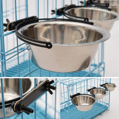 Pet Bowl Can Hang Stationary Dog Cage Bowls Stainless Steel Dog Cat Hanging Bowls Durable Puppy Kitten Feeder Water Food Bowl