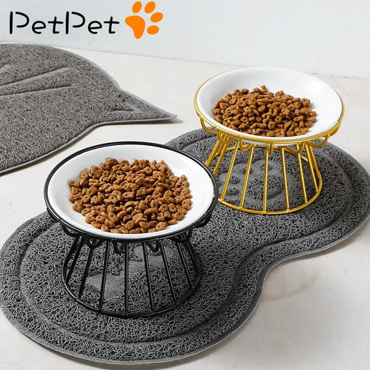 Cat Lift Bowl With Metal Stand Pet Ceramic Food Snacks Feeding Elevated Feeder Kitten Puppy Dish Dog Supplies Accessories