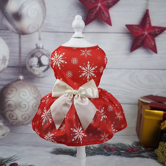 Winter Pets Dresses Christmas Dog Clothes Warm Cute Printed Skirt for Puppy Cat Kitten Dog Dress Cotton Pet Clothing Cat Costume