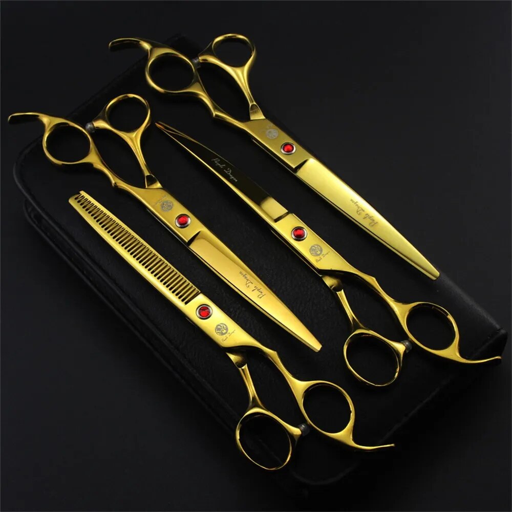 Purple Dragon 7.0 Inch Professional Pet Scissors For Dog Grooming High Quality Straight & Thinning & Curved Shear 4pcs/Set