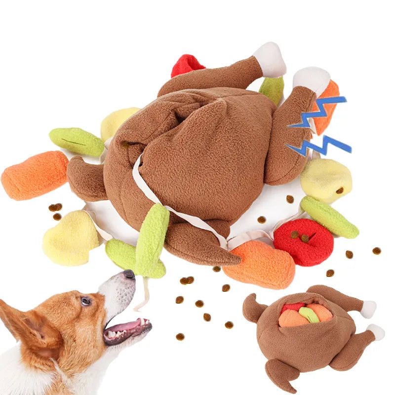 Dog Cat Toy Food Training Turkey Plush Pet Products Pet Interactive Puzzle Feeder Dog Chew Toys with Squeaker Hide Food Toys
